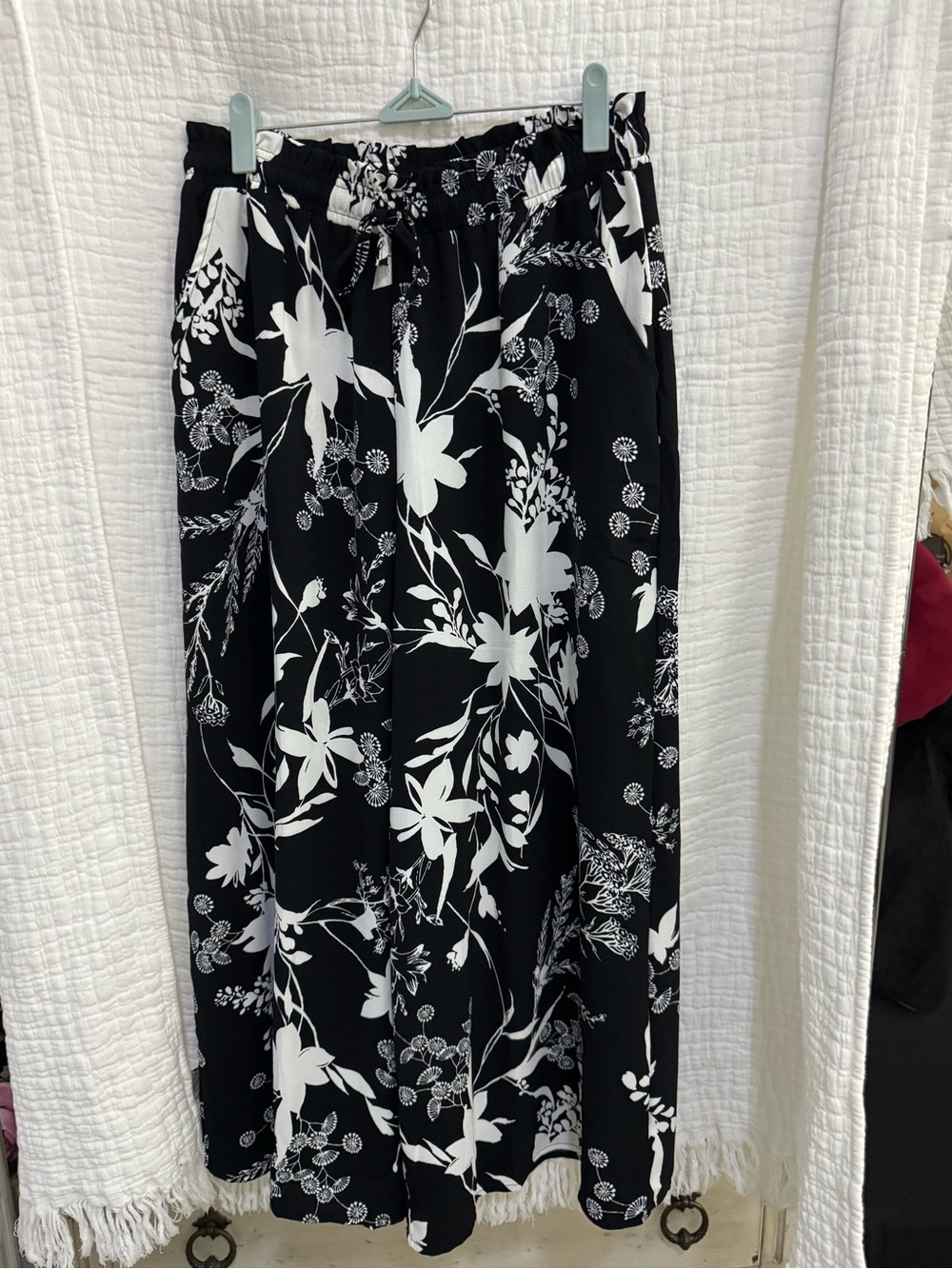 Black and White Floral Wide leg Pants